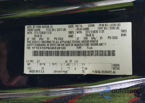 2016 Ford F-150 Xl from USA, damaged, VIN 1FTEX1EP6GKE28120